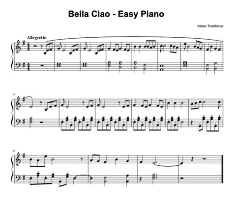 Traditional Bella Ciao Sheet Music (Piano Solo) In A Minor Download ...