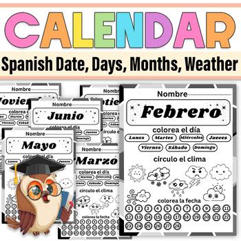 Spanish Daily Visual Calendar Worksheets|Dates,Days,Months,weather and ...