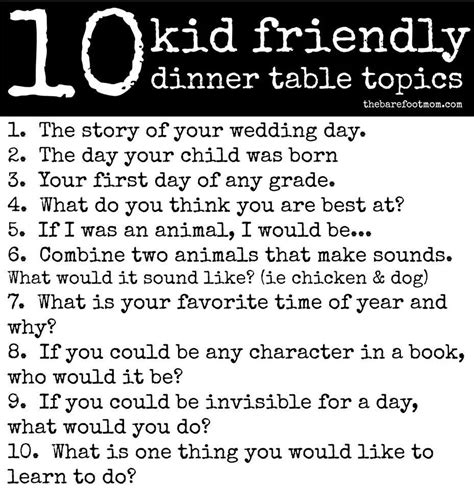 Kid friendly dinner table topics | Kid friendly dinner, Table topics, Kid friendly