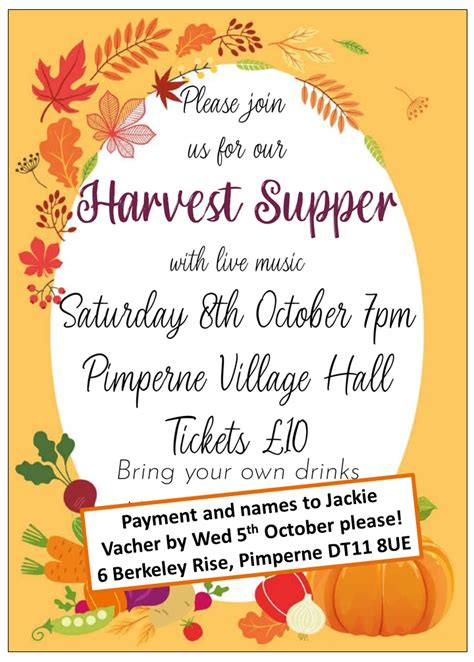 Pimperne Harvest Supper – 8th October 2022 – Benefice