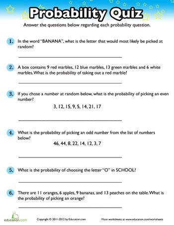 Probability Worksheets Grade 6 – Kidsworksheetfun