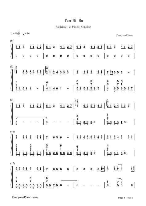 Tum Hi Ho-Aashiqui 2 OST Numbered Musical Notation Preview