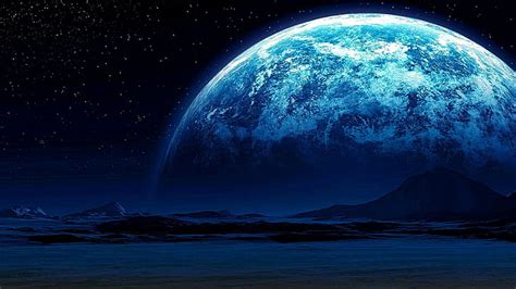 HD wallpaper: blue moon, stars, mountain, starry night, earthlike, sky ...