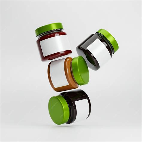 Premium Photo | Flying set of different glass jam jars with blank label ...