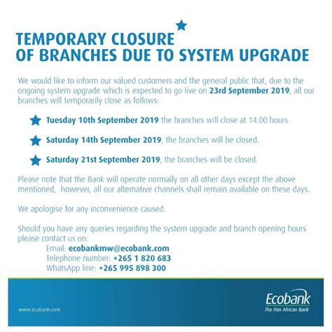 TEMPORARY CLOSURE OF ECOBANK BRANCHES – Malawi News Online - Malawi's Largest Online Directory ...