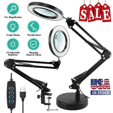 MAGNIFIER LED LAMP 10X Magnifying Glass Desk Table Light Reading Lamp Clamp&Base $42.29 - PicClick