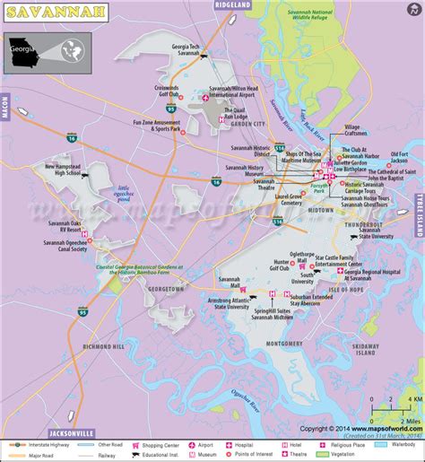 Savannah Map, Map of Savannah Georgia, USA