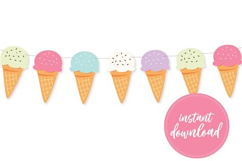 Ice Cream Birthday Garland Ice Cream Banner Printable - Etsy