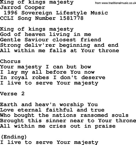 King Of Kings Majesty Lyrics