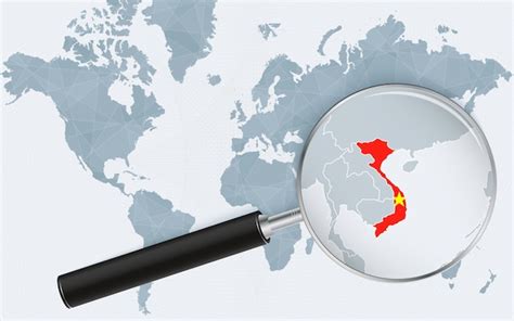 Premium Vector | World map with a magnifying glass pointing at vietnam ...