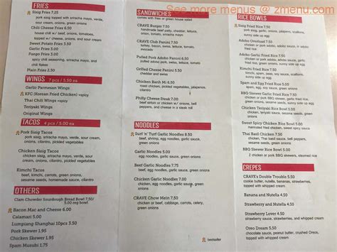 Menu at Crave cafe, American Canyon