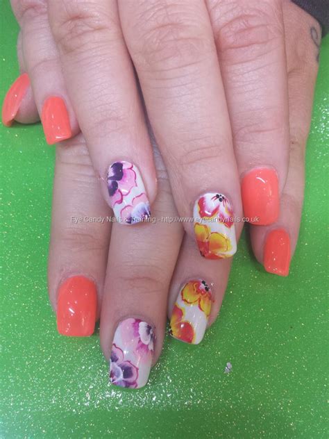 Eye Candy Nails & Training - Orange gel polish with one stroke flower nail art by Elaine Moore ...