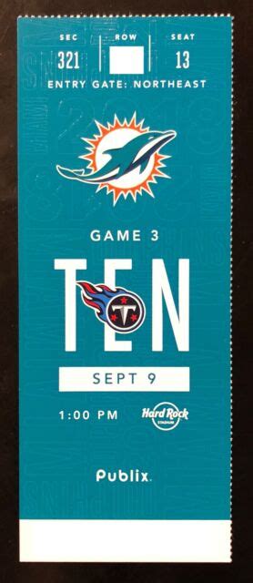 2018 Miami Dolphins Football Collectible Ticket Stub - Choose Any Home Game | eBay