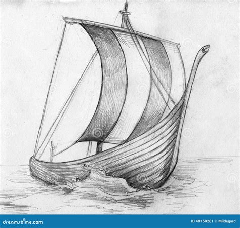 Sketch of a Viking Ship - Drakkar Stock Illustration - Illustration of ...