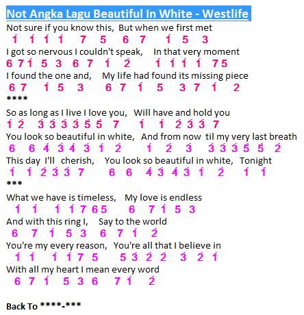 Not Angka Lagu Beautiful In White - Westlife (Not Pianika) | Dunia ...