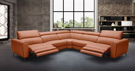 Lorenzo Power Motion Sectional Sofa in Rust Leather by J&M