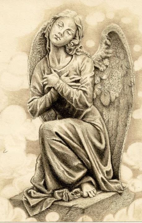 Praying angel statue with closed eyes tattoo design - Tattooimages.biz