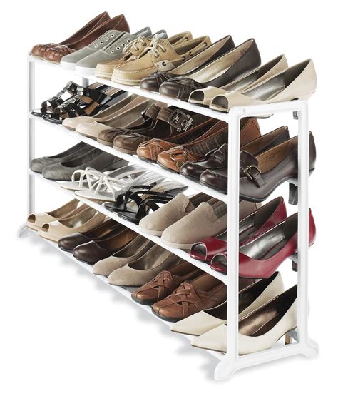 Whitmor White 20 Pair Shoe Rack Storage Organizer Holder Closet Stand Boot Heels