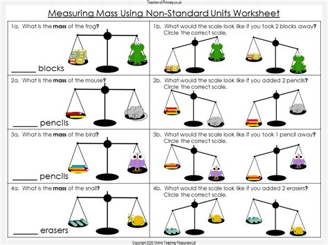 Measuring Mass Worksheet For Grade 1