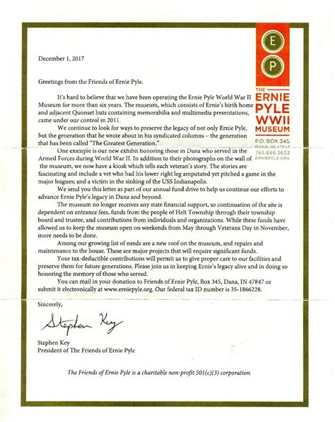 President’s Letter | Ernie Pyle World War II Museum