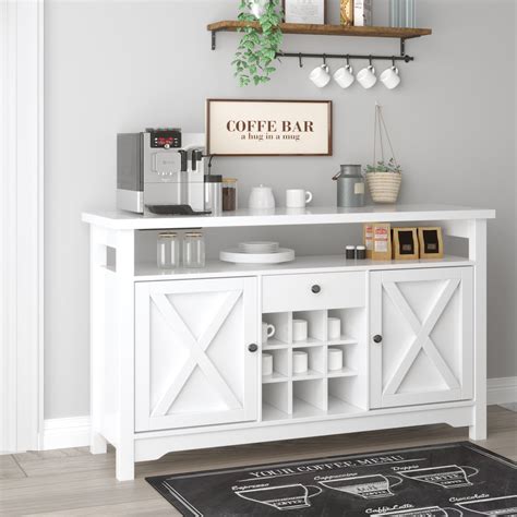 White Coffee Bar Cabinet, 52" Farmhouse Kitchen Sideboard Buffet Storage Cabinet White Sideboard ...