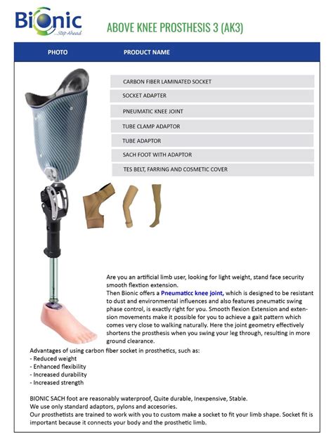 Above Knee Prosthesis With Pneumatic Knee Standard Joint Artificial ...