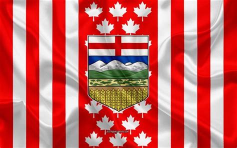 Download wallpapers Coat of arms of Alberta, Canadian flag, silk ...