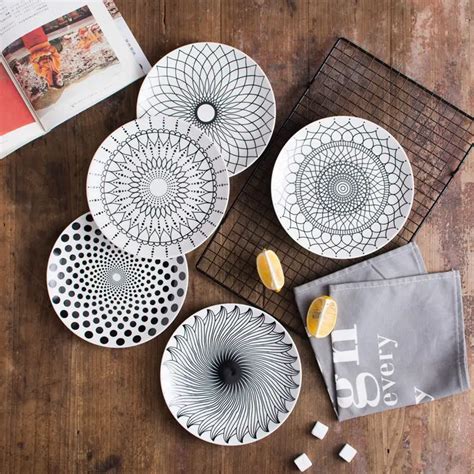 Aliexpress.com : Buy Ceramic white and black geometry 8 inch salad plate tapas plate snack plate ...