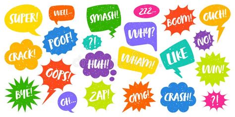 Colorful Grunge Comic Speech Bubbles with Handwritten Text. Hand Drawn ...