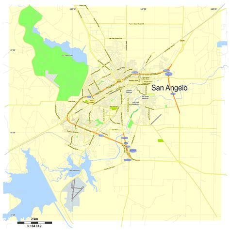 San Angelo, Texas, US, Free vector map Adobe Illustrator