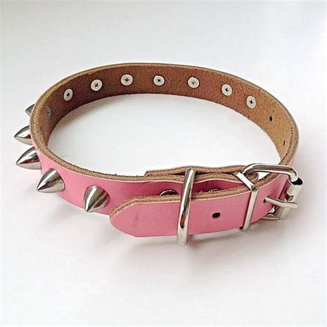 Pink Leather Spiked Dog Collar Medium with Silver Cone Spike