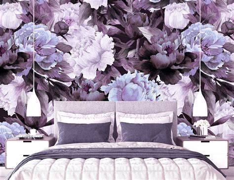 Purple Wallpaper Peel and Stick Dark Floral Wallpaper Big - Etsy