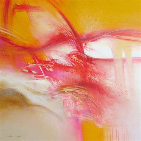 Philippe Saucourt - "Landscape in Movement" Golden Red Rose Abstract ...