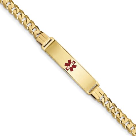 14k Yellow Gold Medical Alert Red Enamel Curb Link Id Bracelet 7 Inch - Walmart.com - Walmart.com