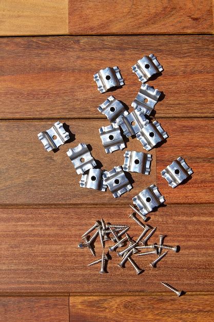 Premium Photo | Ipe deck wood installation screws clips fasteners