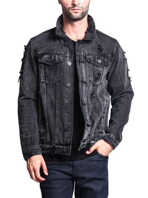 Victorious Men's Classic Distressed Denim Trucker Jean Jacket DK100 - Black - 2X-Large - Walmart.com