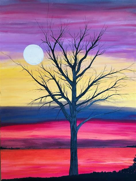 SUNSET WITH WINTER TREE Painting by Alan Jackson | Saatchi Art