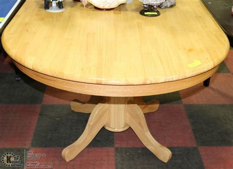 LIGHT COLOR SOLID WOOD OVAL PEDESTAL DINING TABLE