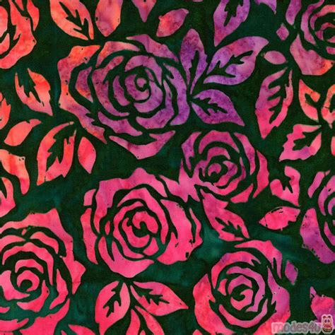 dark green batik fabric by Robert Kaufman with roses - modeS4u