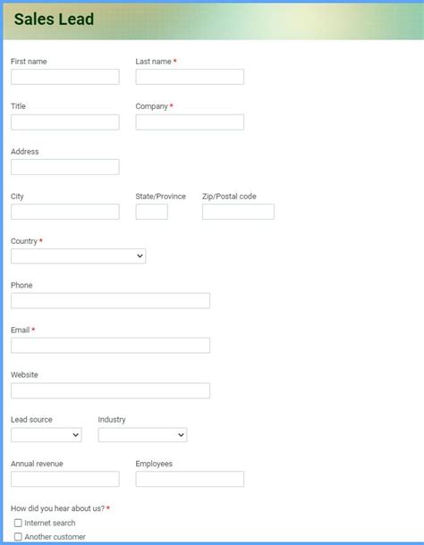 Sales Lead Form Template | Formsite