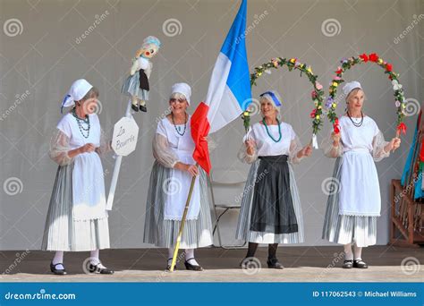 Women of the French Community in National Costume with Flag Editorial Stock Photo - Image of ...