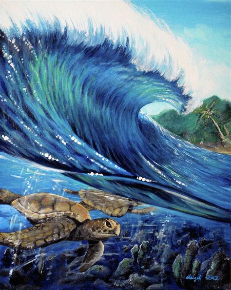 Surfing Turtle Painting by Leizel Grant - Fine Art America