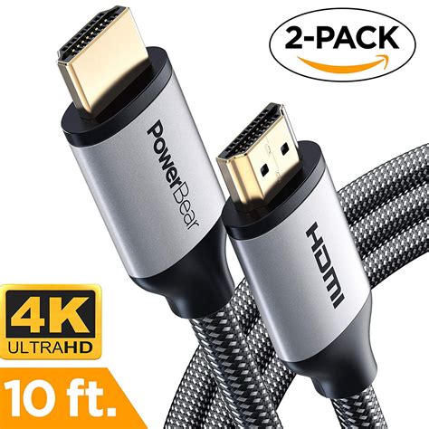 PowerBear HDMI Cable [10 Feet - 2 Pack] Ultra-HD (UHD) 4K HDMI 2.0 Cable [18Gbs with Audio and ...