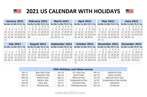 2021 Us Holidays Printable List | Calendar Template Printable