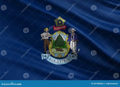 Maine Flag with Fabric Texture, Official Colors, 3D Illustration Stock ...