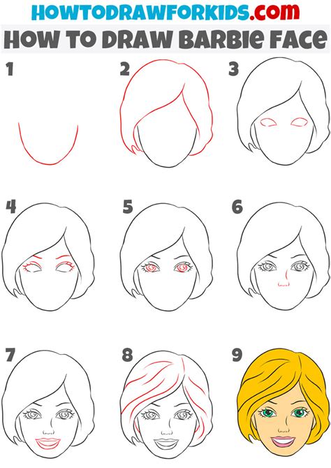 How to Draw Barbie's Face - Easy Drawing Tutorial For Kids