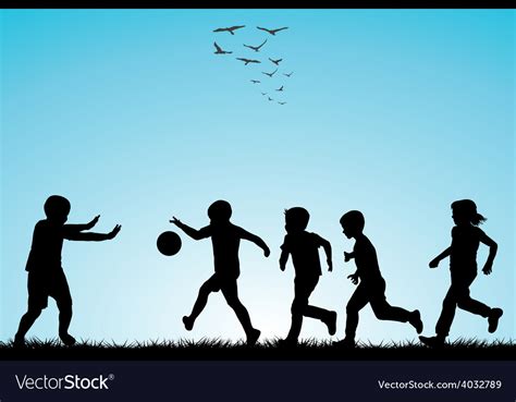 Children silhouettes playing football Royalty Free Vector