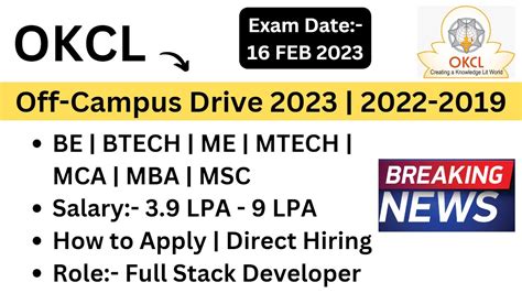 OKCL Off-Campus Hiring | 2023 | 2022-2019 | 3.9-9 LPA Salary | Many Courses | 16 Feb 2023 Test ...