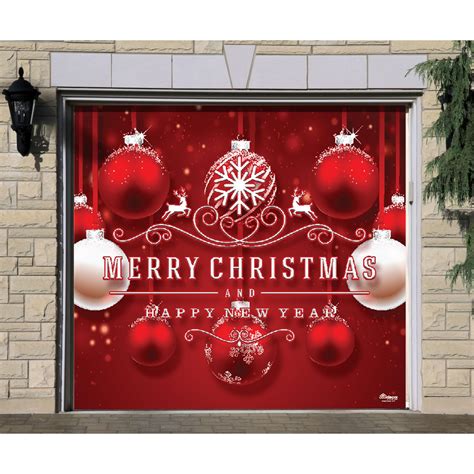 7' x 8' Red and White "Merry Christmas and Happy New Year" Single Car Garage Door Banner | Merry ...