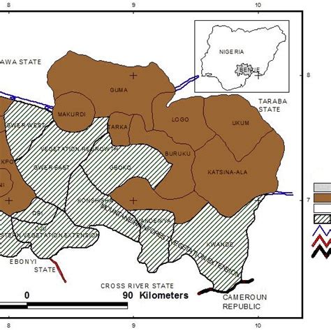 The map of Benue State showing the Study Area. Source: Benue State ...